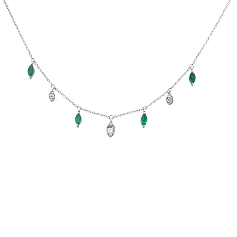 SPECIAL!.58ct G SI 14K White Gold Diamond & Emerald Gemstone Pendant Necklace 16+2" EXT Long