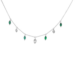 SPECIAL!.58ct G SI 14K White Gold Diamond & Emerald Gemstone Pendant Necklace 16+2" EXT Long
