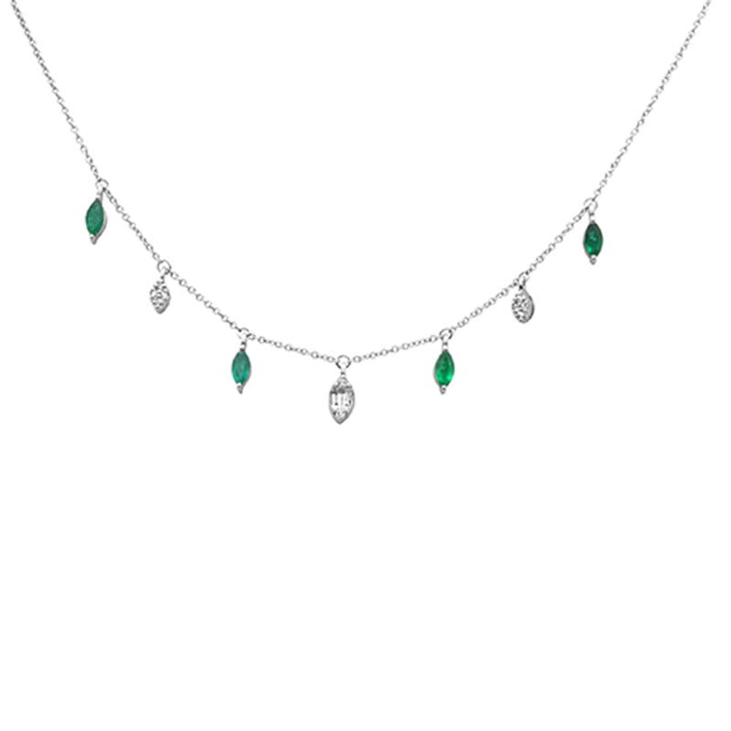 SPECIAL!.58ct G SI 14K White Gold Diamond & Emerald Gemstone Pendant Necklace 16+2" EXT Long