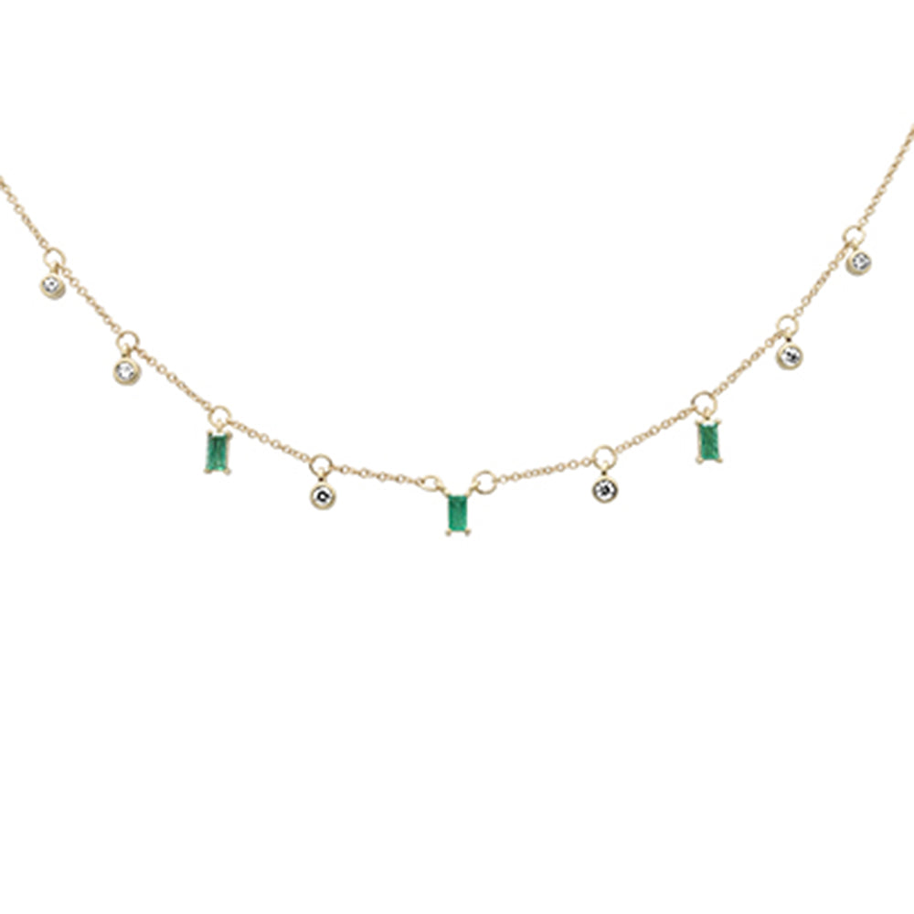 SPECIAL! .81ct G SI 14K Yellow Gold Diamond & Emerald Gemstone Pendant Necklace 16+2" Long Chain