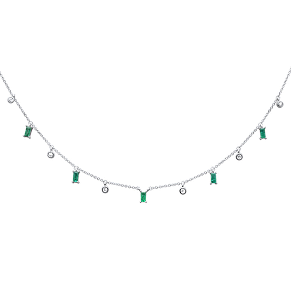 SPECIAL! .76ct G SI 14K White Gold Diamond & Emerald Gemstone Pendant Necklace 16" +2" EXT