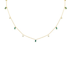 SPECIAL!  .79ct G SI 14K Yellow Gold Diamond & Emerald Gemstone Necklace 16" + 2" Ext