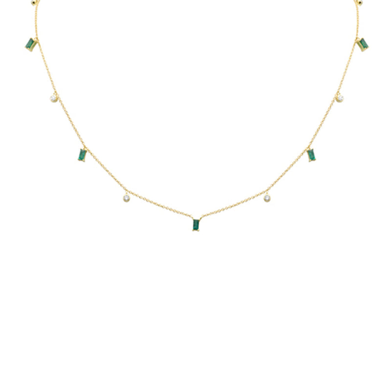 SPECIAL!  .79ct G SI 14K Yellow Gold Diamond & Emerald Gemstone Necklace 16" + 2" Ext