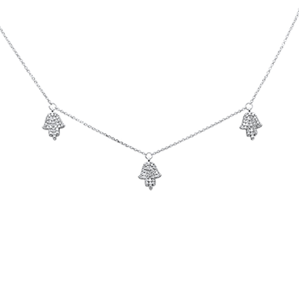 DIAMOND CLOSEOUT!  .33ct G SI 14K White Gold Diamond Hamsa Pendant Necklace 16+2" Long Chain