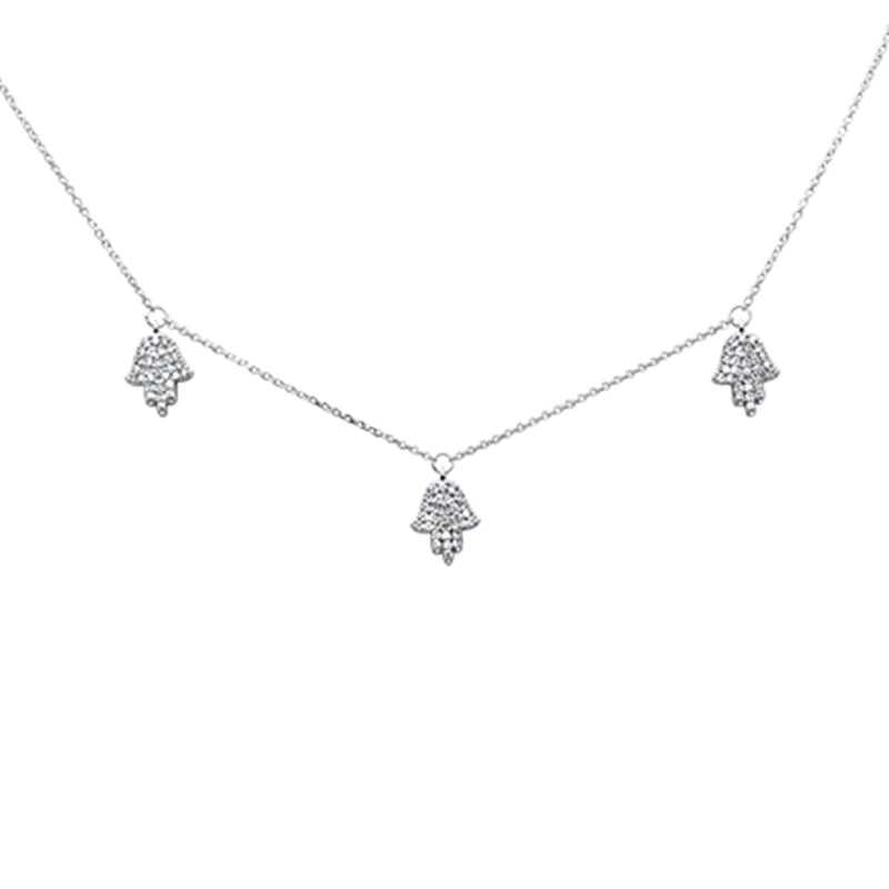 DIAMOND CLOSEOUT!  .33ct G SI 14K White Gold Diamond Hamsa Pendant Necklace 16+2" Long Chain