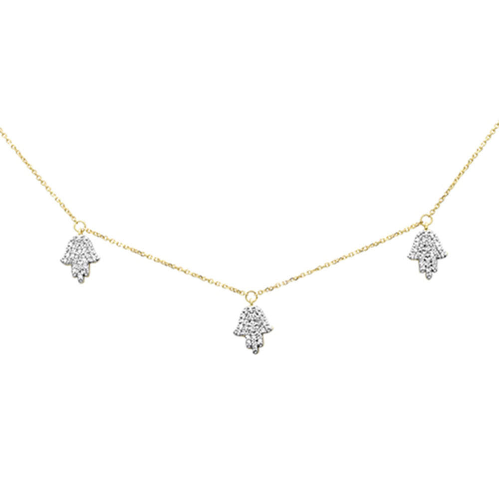 DIAMOND CLOSEOUT! 0.31ct G SI 14K Yellow Gold Diamond Hamsa Pendant Necklace 16+2" Ext Long