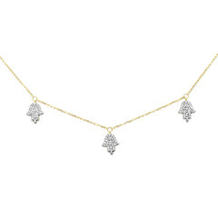 DIAMOND CLOSEOUT! 0.31ct G SI 14K Yellow Gold Diamond Hamsa Pendant Necklace 16+2" Ext Long