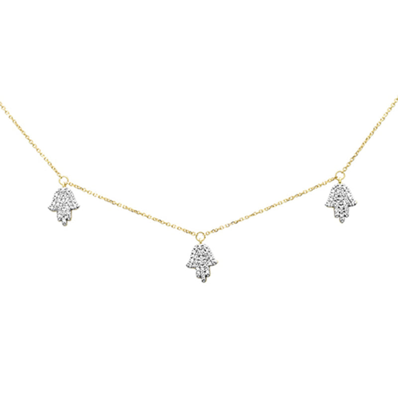 DIAMOND CLOSEOUT! 0.31ct G SI 14K Yellow Gold Diamond Hamsa Pendant Necklace 16+2" Ext Long
