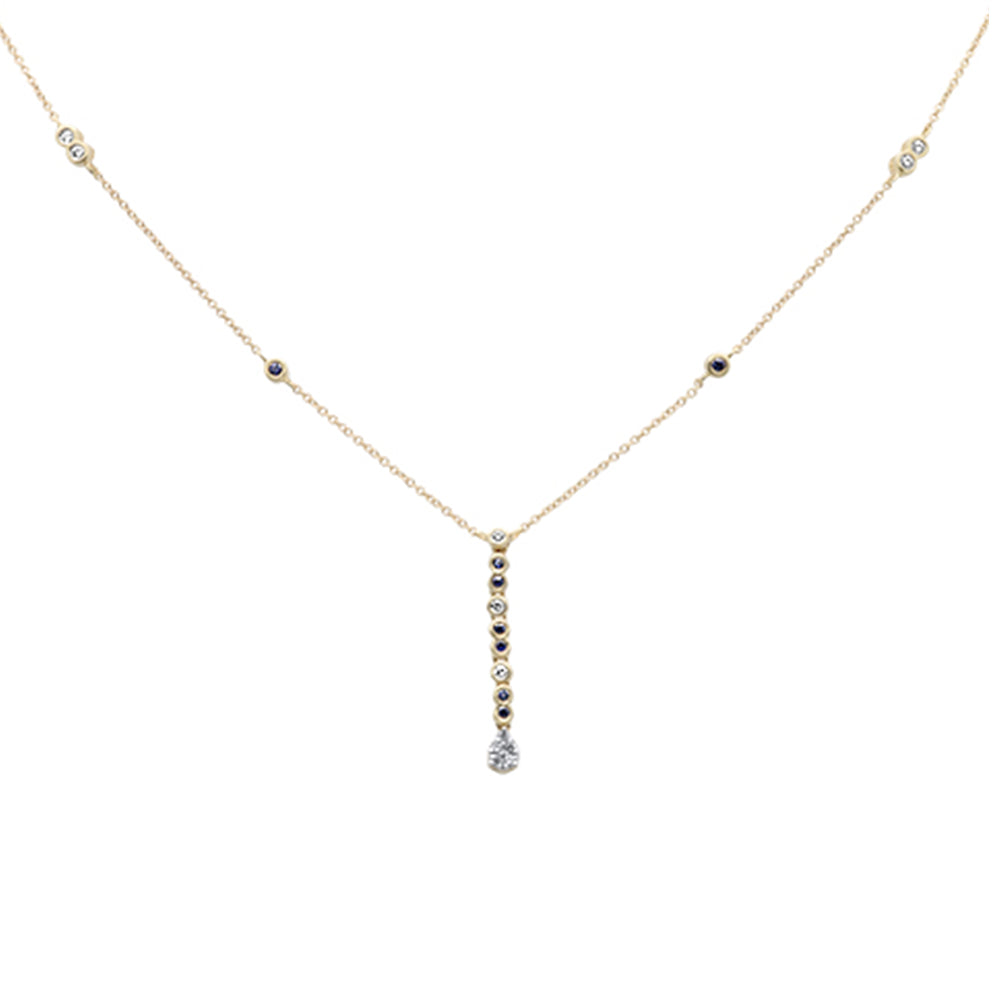 DIAMOND CLOSEOUT! .24ct G SI 14K Yellow Gold Diamond & Blue Sapphire Gemstone Pendant Necklace 16+2" Long Chain