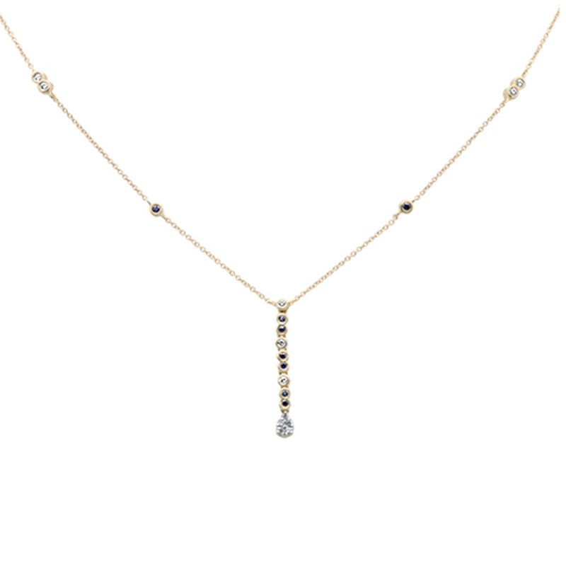 DIAMOND CLOSEOUT! .24ct G SI 14K Yellow Gold Diamond & Blue Sapphire Gemstone Pendant Necklace 16+2" Long Chain
