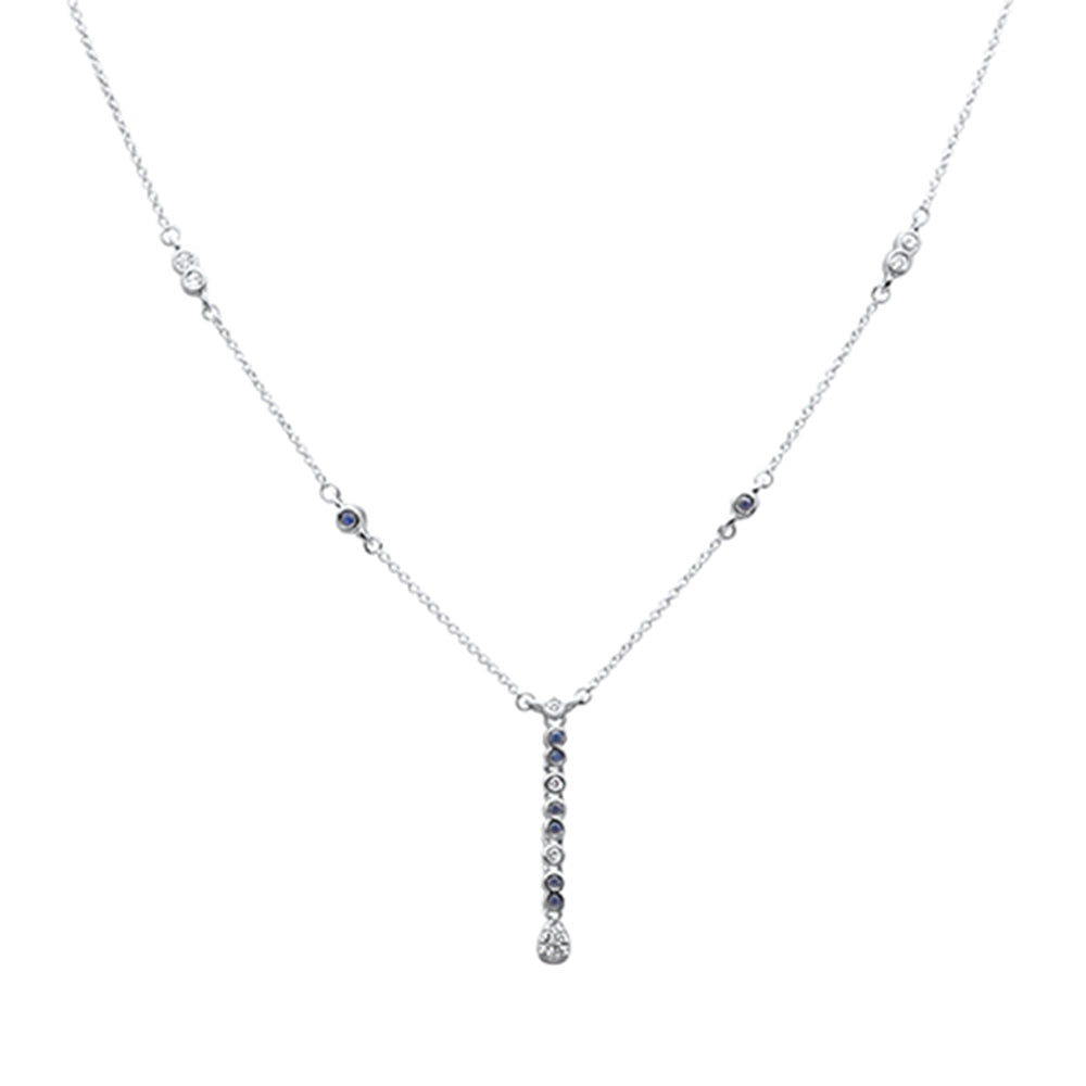 DIAMOND CLOSEOUT! .26ct G SI 14K White Gold Diamond & Blue Sapphire Gemstone Pendant Necklace 16+2" EXT Long