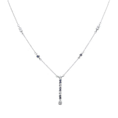 DIAMOND CLOSEOUT! .26ct G SI 14K White Gold Diamond & Blue Sapphire Gemstone Pendant Necklace 16+2" EXT Long