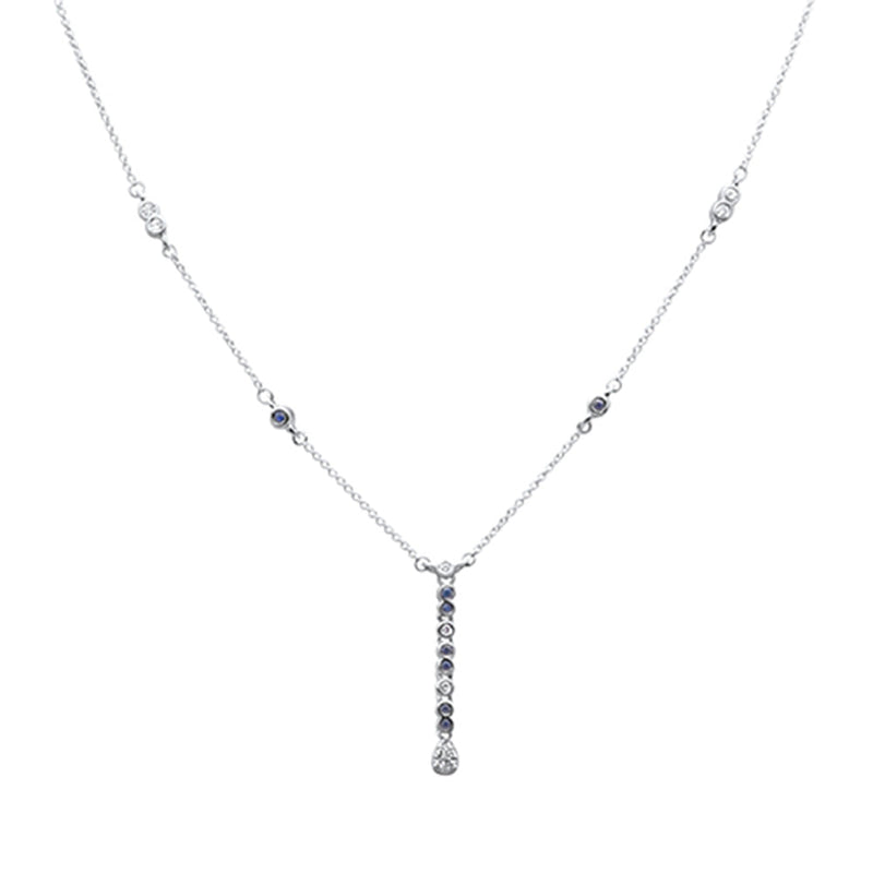 DIAMOND CLOSEOUT! .26ct G SI 14K White Gold Diamond & Blue Sapphire Gemstone Pendant Necklace 16+2" EXT Long