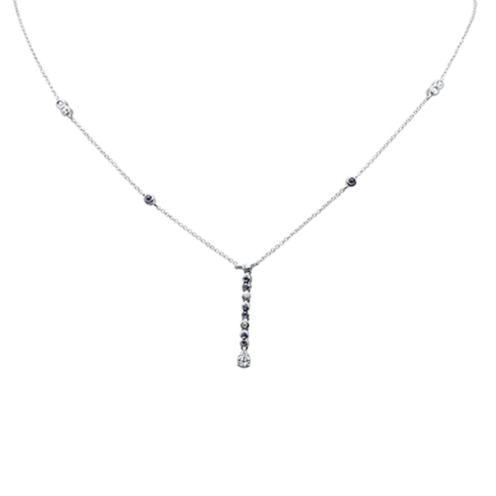 DIAMOND CLOSEOUT! .23ct G SI 14K White Gold Diamond & Blue Sapphire Gemstone Drop Pendant Necklace 16" + 2" Ext