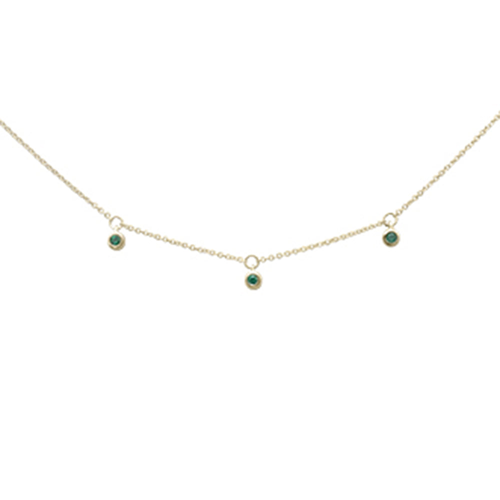 SPECIAL! .07ct G SI 14K Yellow Gold Emerald Gemstone Pendant Necklace 16+2" Long Chain