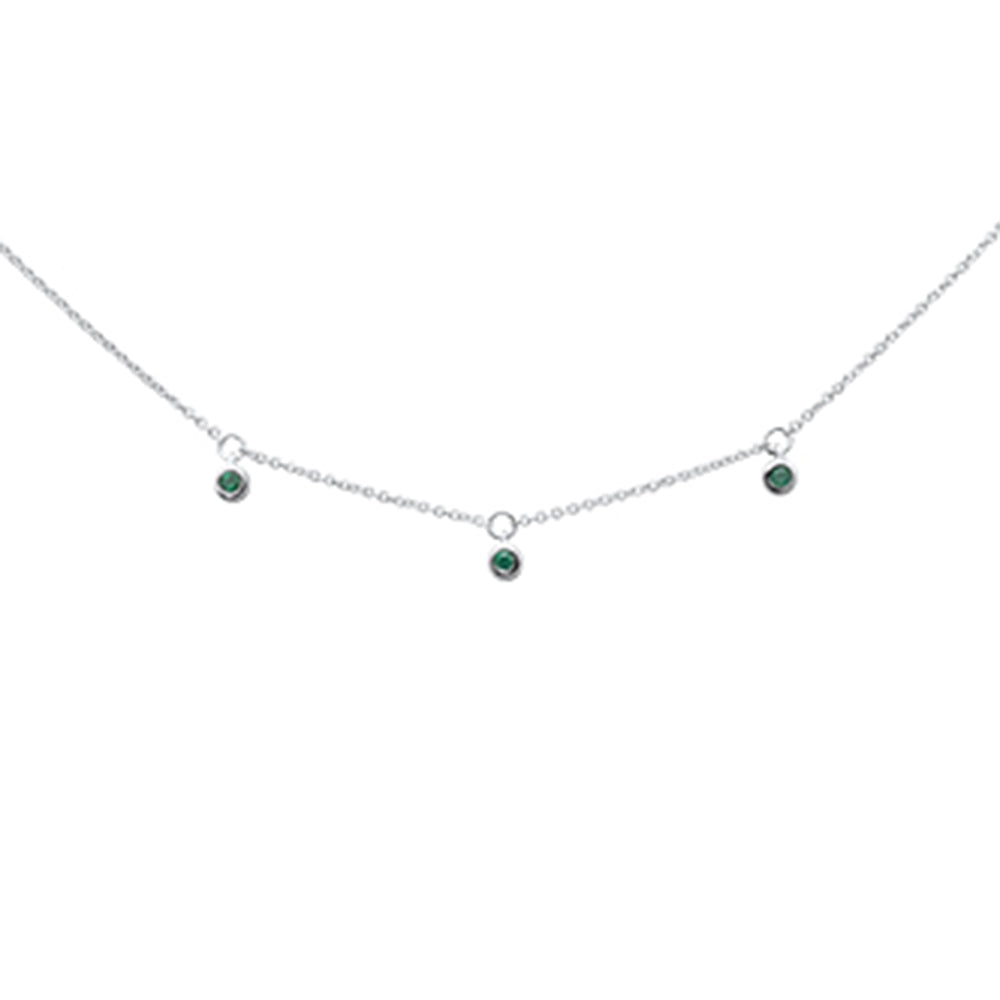 SPECIAL! .07ct G SI 14K White Gold Emerald Gemstone Pendant Necklace 16+2" Long Chain