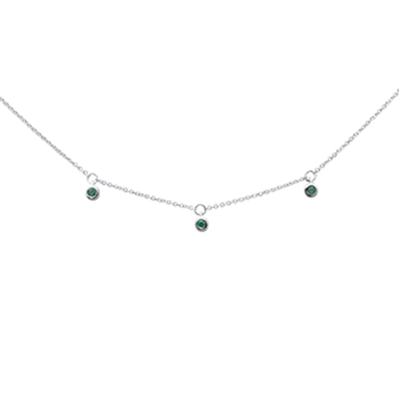 SPECIAL! .07ct G SI 14K White Gold Emerald Gemstone Pendant Necklace 16+2" Long Chain