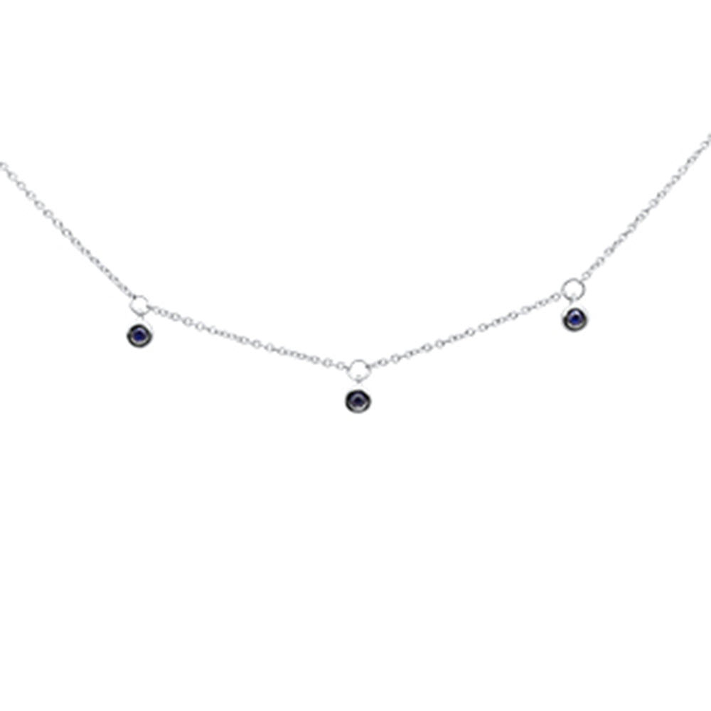 .10ct G SI 14K White Gold Blue Sapphire Gemstone Pendant Necklace 16+2" Long Chain