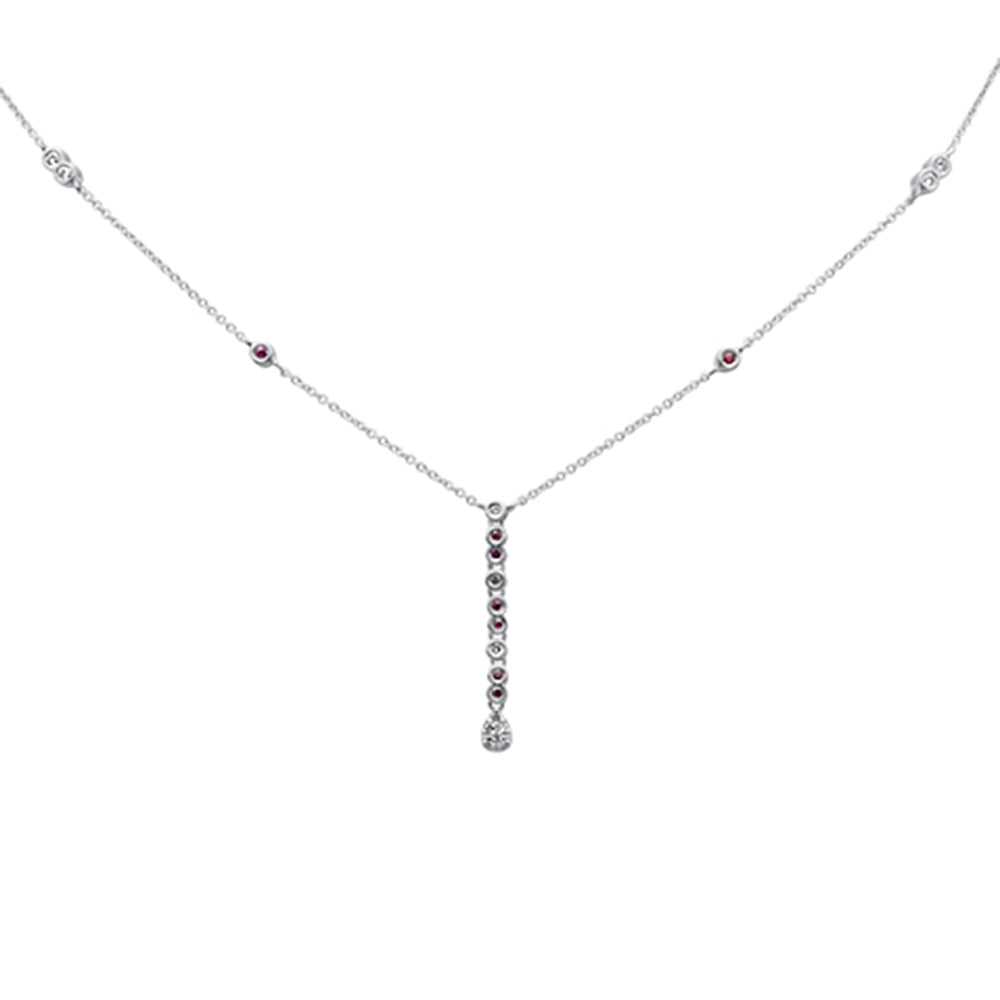 SPECIAL! .26ct G SI 14K White Gold Diamond & Ruby Gemstone Pendant Necklace 16+2" Long Chain