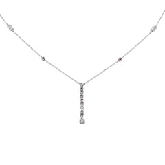 SPECIAL! .26ct G SI 14K White Gold Diamond & Ruby Gemstone Pendant Necklace 16+2" Long Chain