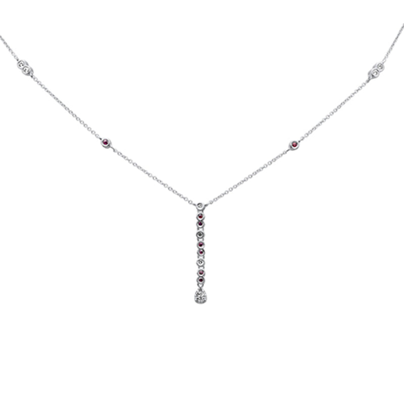 SPECIAL! .26ct G SI 14K White Gold Diamond & Ruby Gemstone Pendant Necklace 16+2" Long Chain