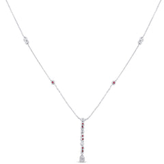 SPECIAL! .26ct G SI 14K White Gold Diamond & Ruby Gemstone Pendant Necklace 16+2" Long Chain