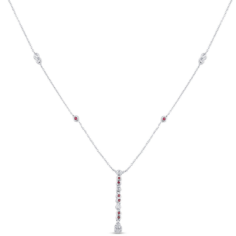SPECIAL! .26ct G SI 14K White Gold Diamond & Ruby Gemstone Pendant Necklace 16+2" Long Chain