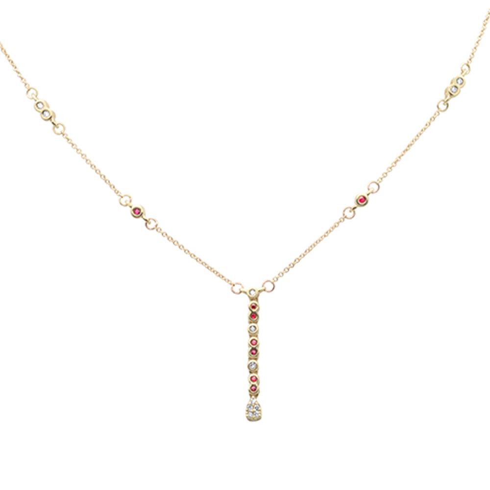 SPECIAL!.23ct G SI 14K Yellow Gold Diamond & Ruby Gemstone Pendant Necklace 16+2" EXT Long