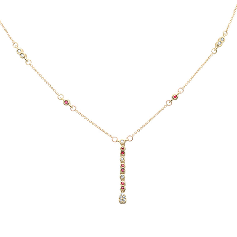 SPECIAL!.23ct G SI 14K Yellow Gold Diamond & Ruby Gemstone Pendant Necklace 16+2" EXT Long