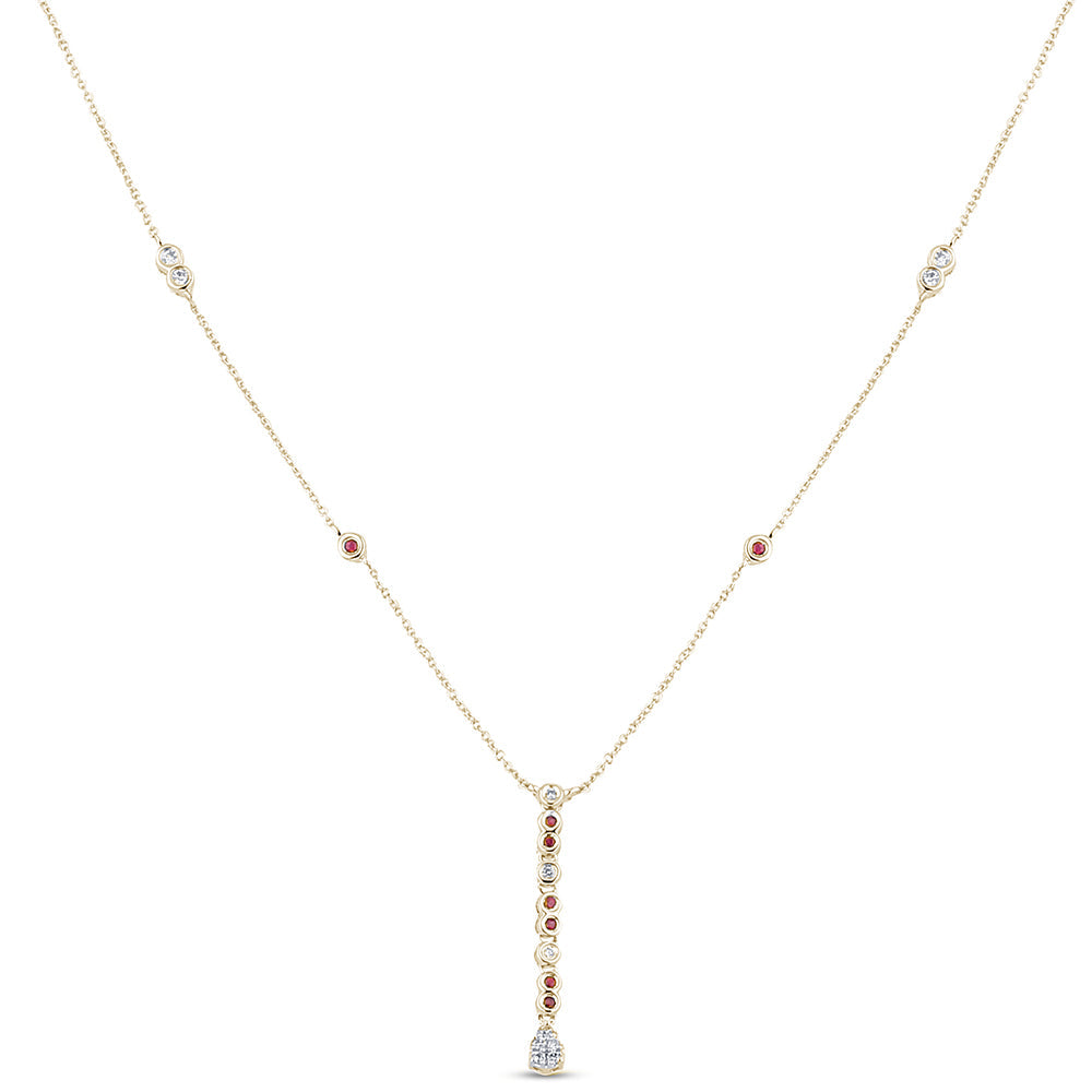 SPECIAL!.23ct G SI 14K Yellow Gold Diamond & Ruby Gemstone Pendant Necklace 16+2" EXT Long