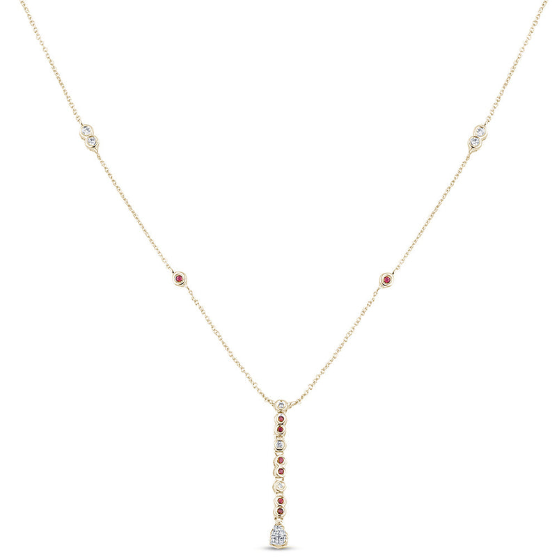SPECIAL!.23ct G SI 14K Yellow Gold Diamond & Ruby Gemstone Pendant Necklace 16+2" EXT Long