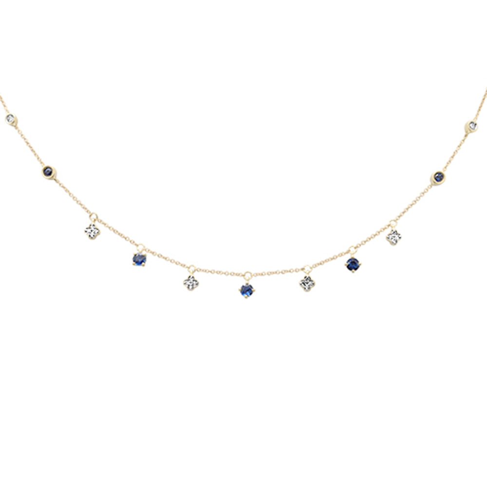 GEMSTONE CLOSEOUT!  .81ct G SI 14K Yellow Gold Diamond & Blue Sapphire Gemstone Pendant Necklace 16+2" Long Chain