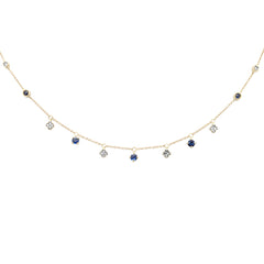 GEMSTONE CLOSEOUT!  .81ct G SI 14K Yellow Gold Diamond & Blue Sapphire Gemstone Pendant Necklace 16+2" Long Chain