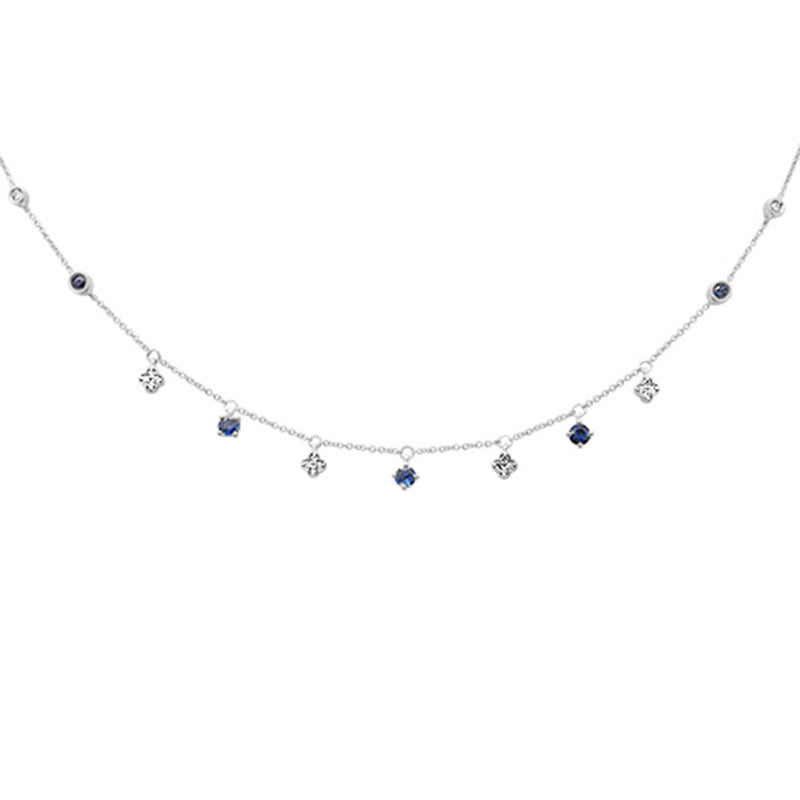 GEMSTONE CLOSEOUT!  .88ct G SI 14K White Gold Diamond & Blue Sapphire Gemstone Pendant Necklace 16+2" Long Chain