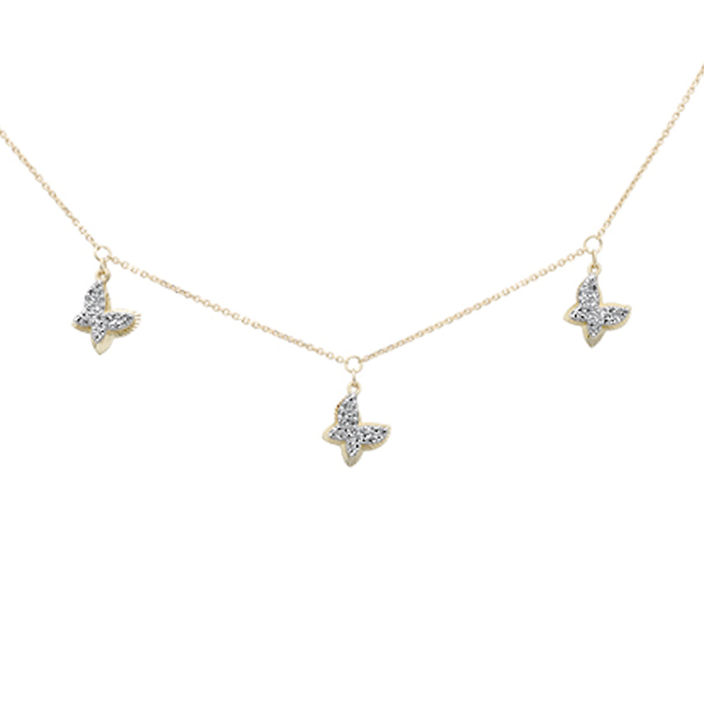 SPECIAL! .28ct G SI 14K Yellow Gold Diamond Butterfly Pendant Necklace 16+2" Long Chain