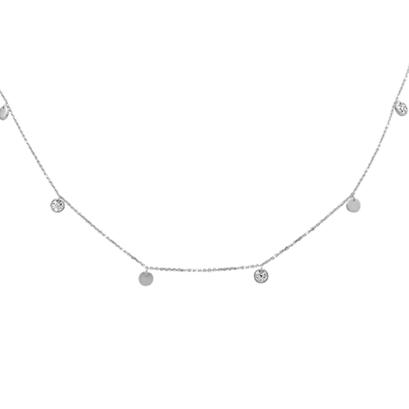 SPECIAL! .14ct G SI 14K White Gold Diamond Round Shaped Dangle Pendant Necklace 16+2" Long Chain