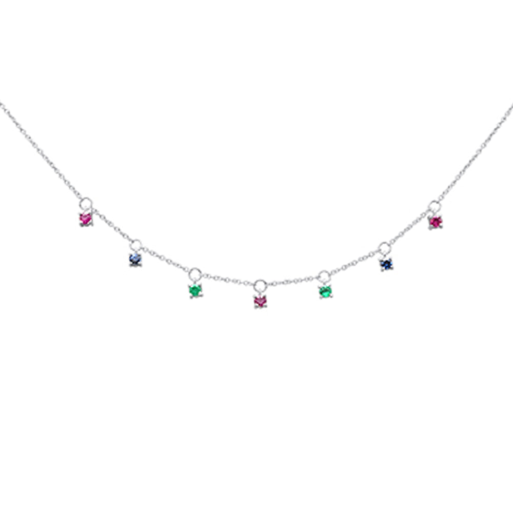 SPECIAL!.46ct G SI 14K White Gold Multi Color Pendant Necklace 16+2" Long Chain