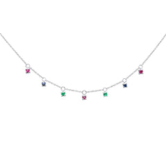 SPECIAL!.46ct G SI 14K White Gold Multi Color Pendant Necklace 16+2" Long Chain