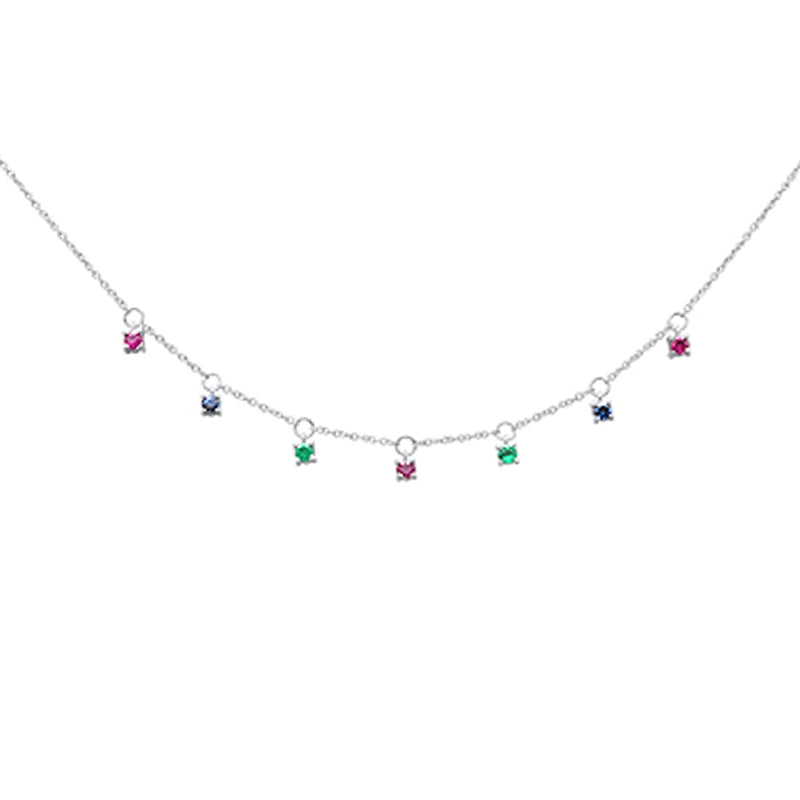 SPECIAL!.46ct G SI 14K White Gold Multi Color Pendant Necklace 16+2" Long Chain