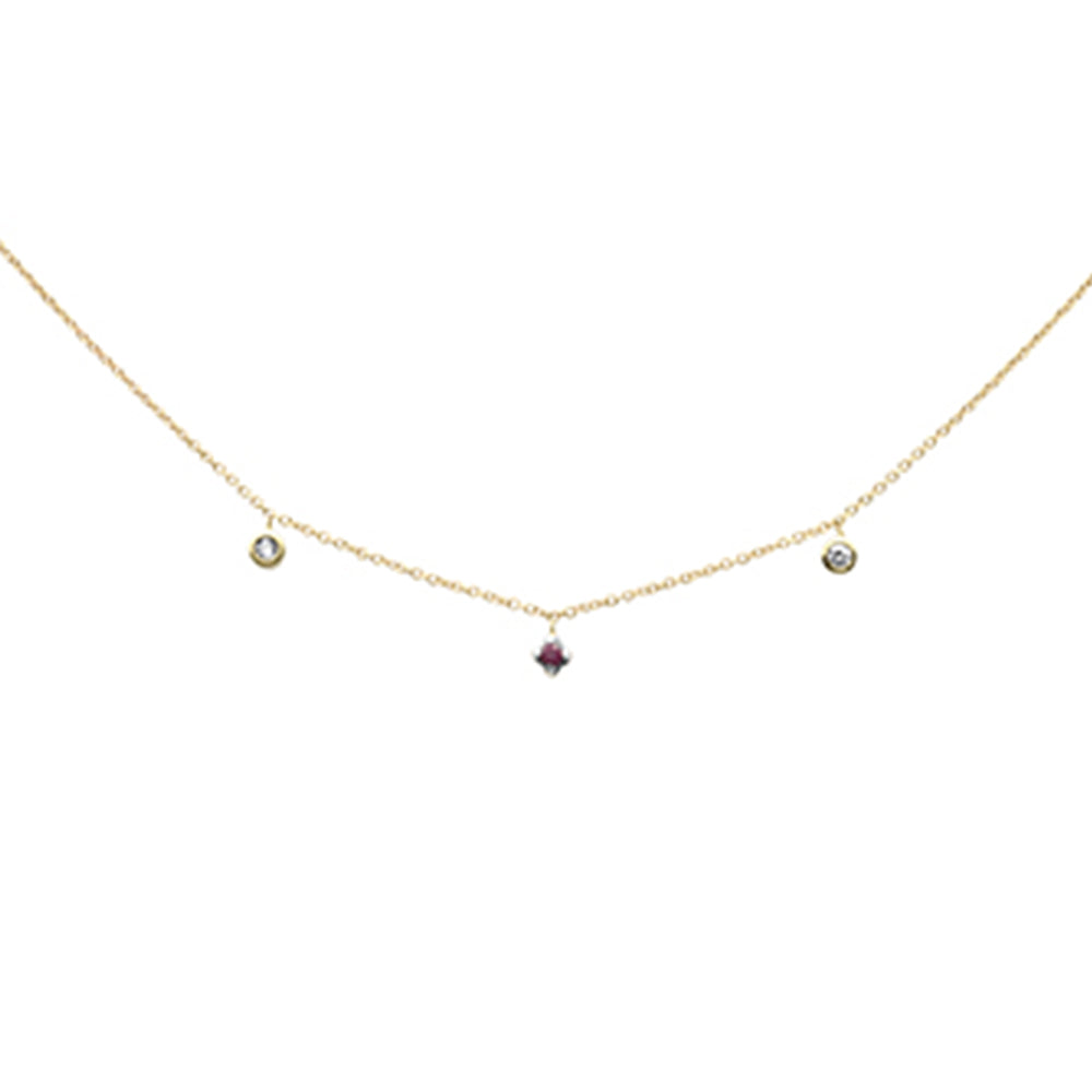 .10ct G SI 14K Yellow Gold Diamond & Ruby Gemstone Pendant Necklace  16+2" Long Chain