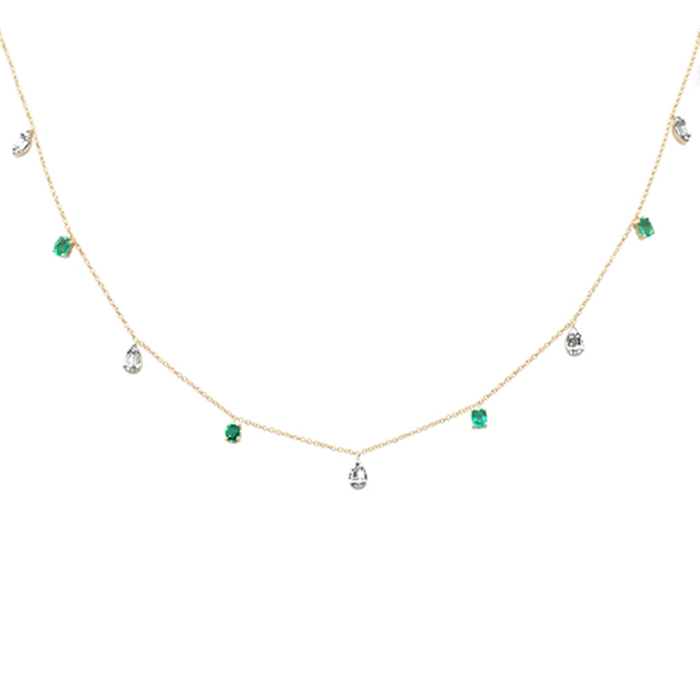 GEMSTONE CLOSEOUT! 1.07ct G SI 14K Yellow Gold Round & Baguette Diamond & Emerald Pendant Necklace 16+2" Long Chain