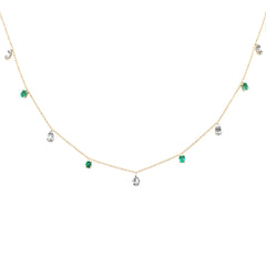 GEMSTONE CLOSEOUT! 1.07ct G SI 14K Yellow Gold Round & Baguette Diamond & Emerald Pendant Necklace 16+2" Long Chain