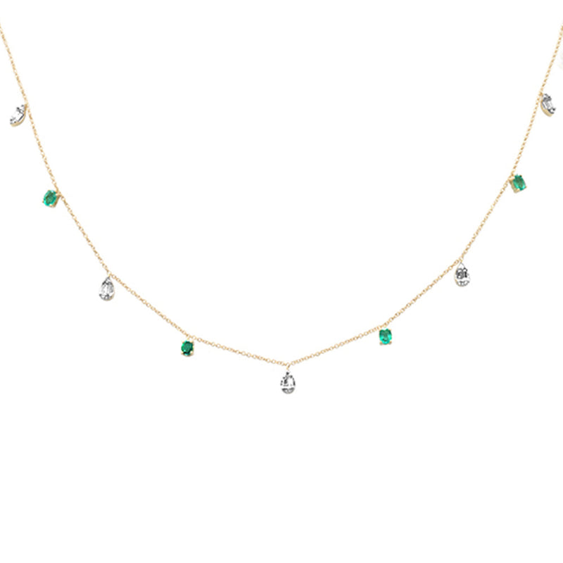 GEMSTONE CLOSEOUT! 1.07ct G SI 14K Yellow Gold Round & Baguette Diamond & Emerald Pendant Necklace 16+2" Long Chain