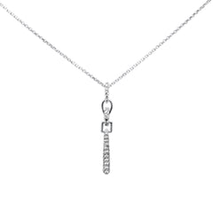 SPECIAL! .18ct G SI 14K White Gold Diamond Line Drop Pendant Necklace 18" Long Chain