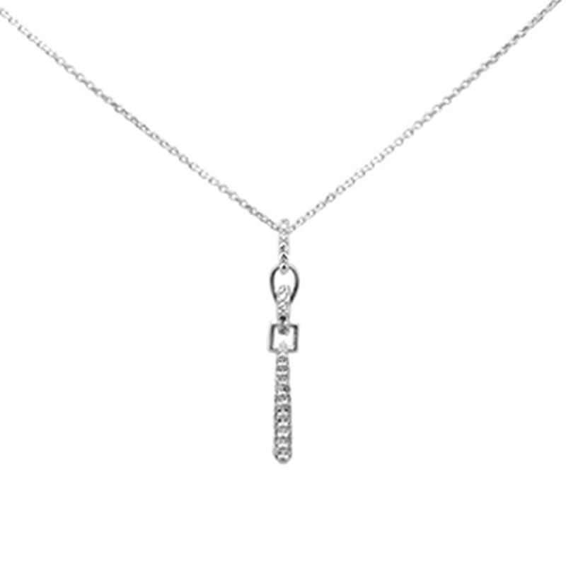 SPECIAL! .18ct G SI 14K White Gold Diamond Line Drop Pendant Necklace 18" Long Chain