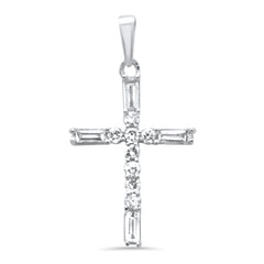 SPECIAL! .30ct G SI 14K White Gold Round & Baguette Diamond Cross Pendant Necklace 18" Long