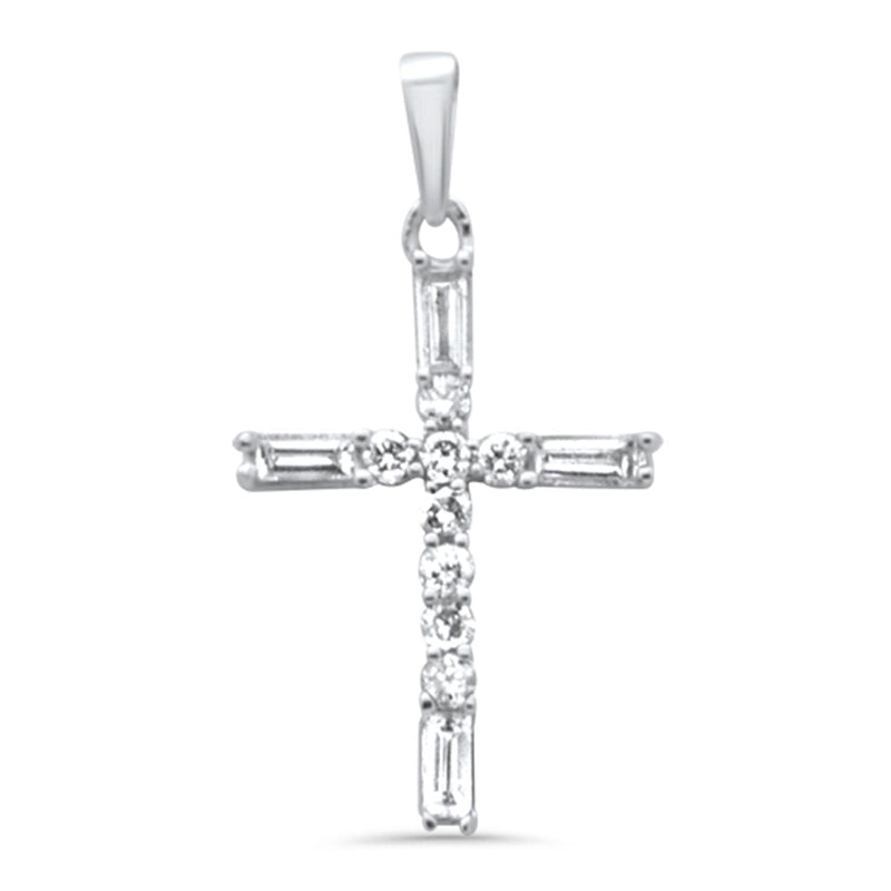 SPECIAL! .30ct G SI 14K White Gold Round & Baguette Diamond Cross Pendant Necklace 18" Long