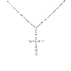 SPECIAL! .30ct G SI 14K White Gold Round & Baguette Diamond Cross Pendant Necklace 18" Long