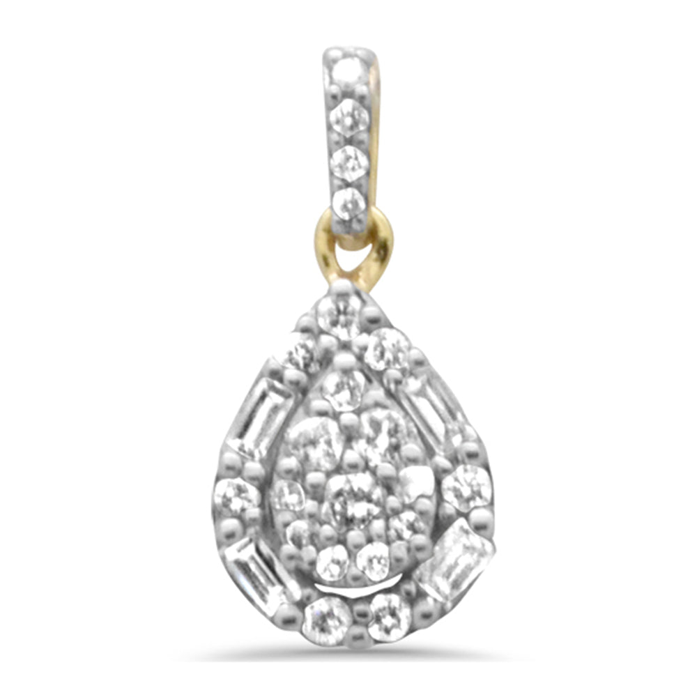 DIAMOND CLOSEOUT!  .35ct G SI 14K Yellow Gold Round & Baguette Diamond Pendant Necklace 18" Long