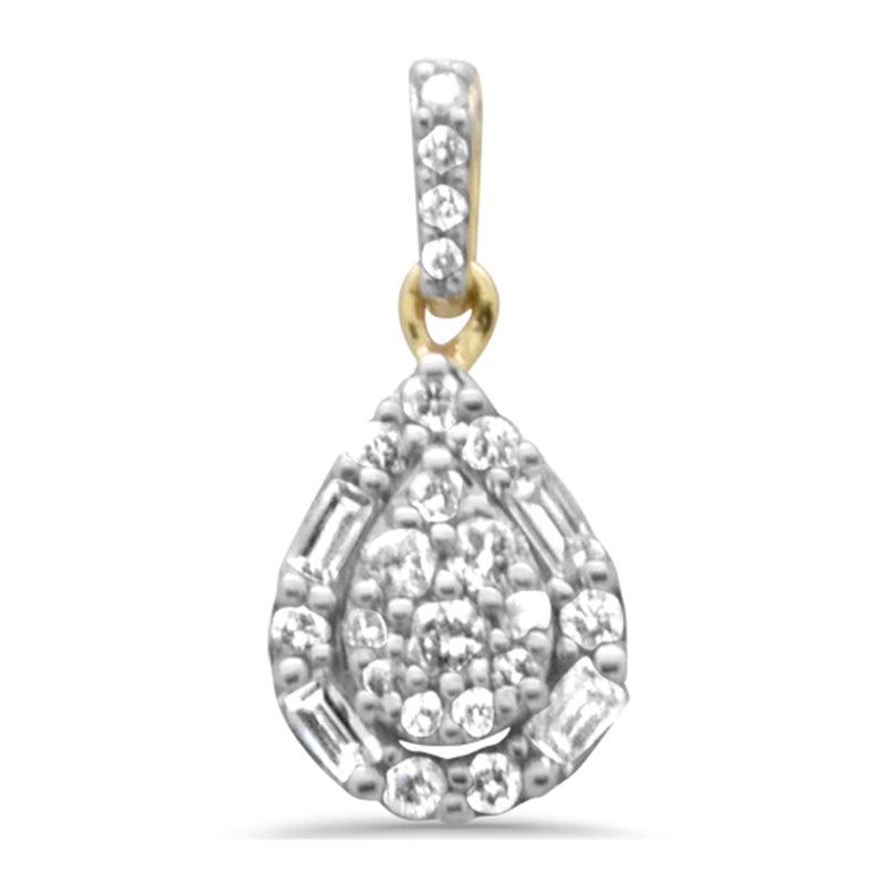 DIAMOND CLOSEOUT!  .35ct G SI 14K Yellow Gold Round & Baguette Diamond Pendant Necklace 18" Long